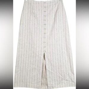 Banana Republic  Maxi Skirt Classic Linen Striped Front Slit Neutral Minimalist